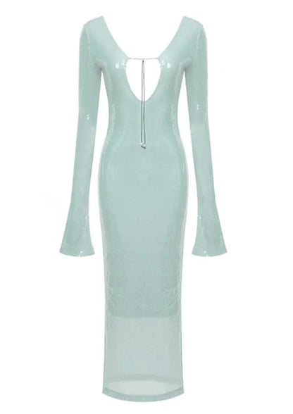 Mintgroene Glitter Jurk Dames Lange Mouwen