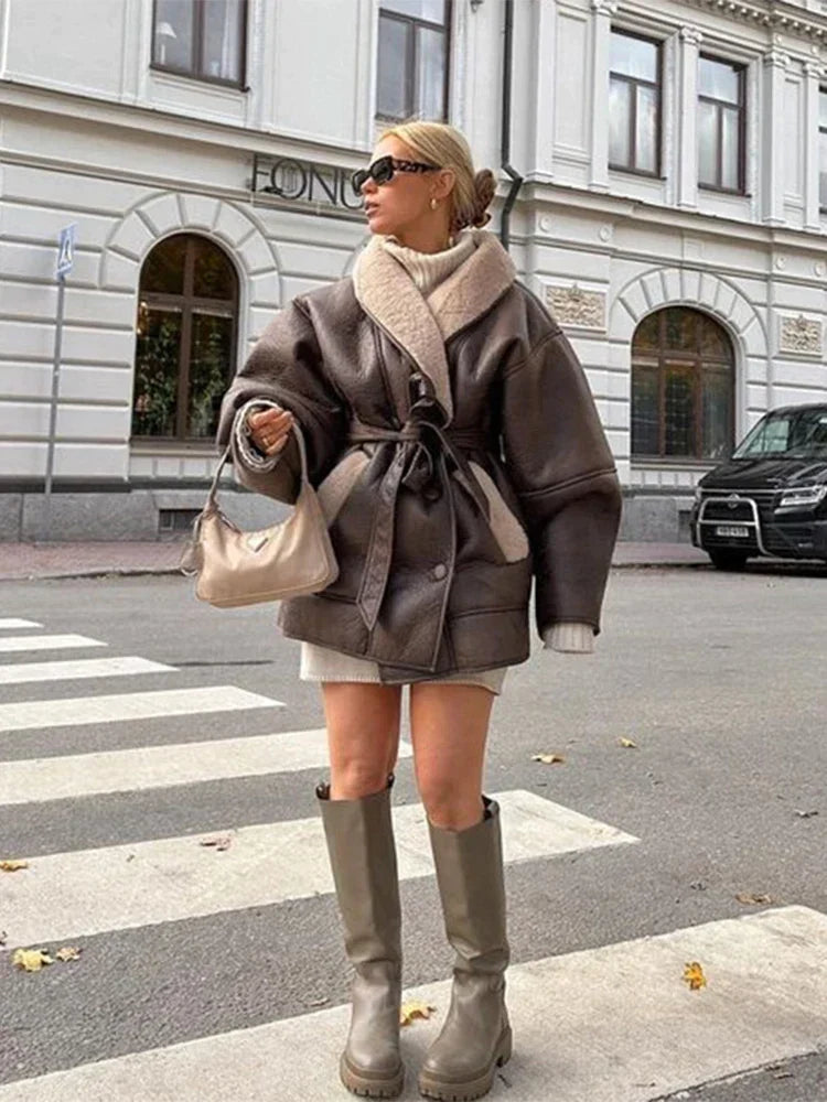 Leren Jas Dames Bontkraag Warm Winterjas