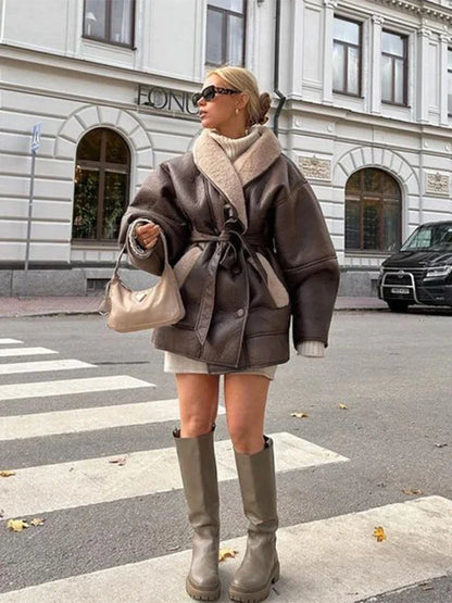 Leren Jas Dames Bontkraag Warm Winterjas