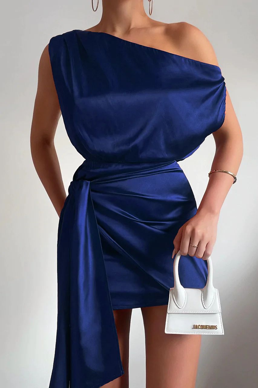 Mini Jurk One Shoulder Satijnen Glans Zomerjurk - Mode Vibes