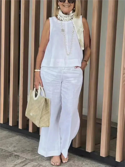 Dames Zomerset Linnen Tweedelig Mouwloos
