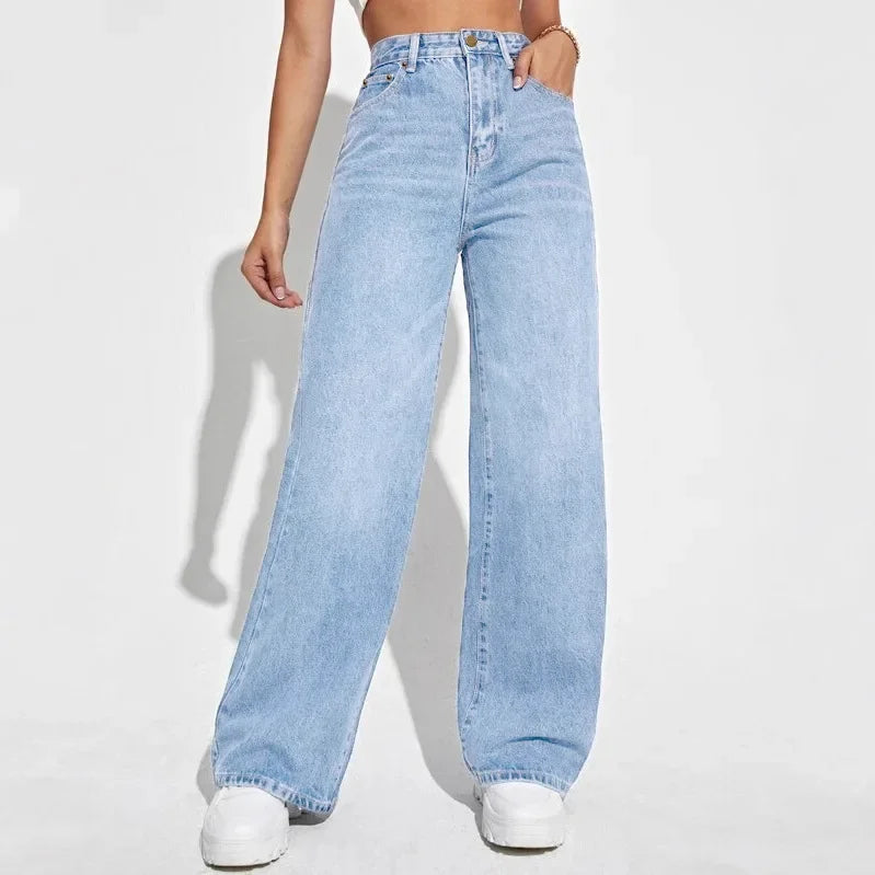 Hoge Taille Rechte Spijkerbroek Dames Wide Leg Jeans - Mode Vibes