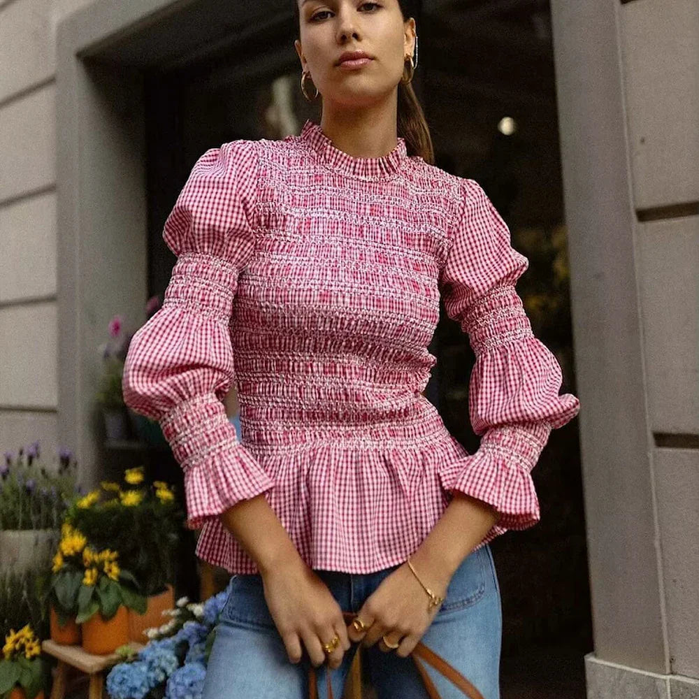Sunspree Ruitjesblouse met Ruches