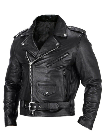 Leren Motorjas Heren Slim Fit met Opstaande Kraag - Mode Vibes