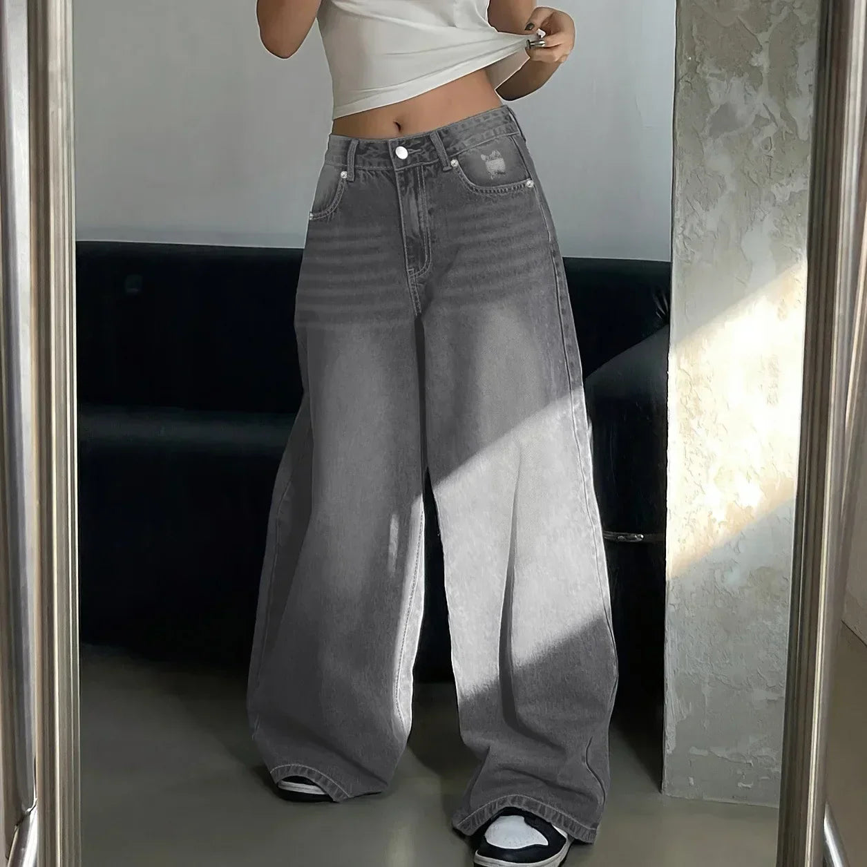 Vrouwelijke Wide Leg Jeans Comfortabele Zomerbroek