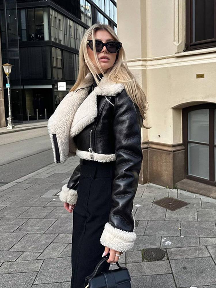 Shearling Winterjas Faux Leren Look Warm Stylish