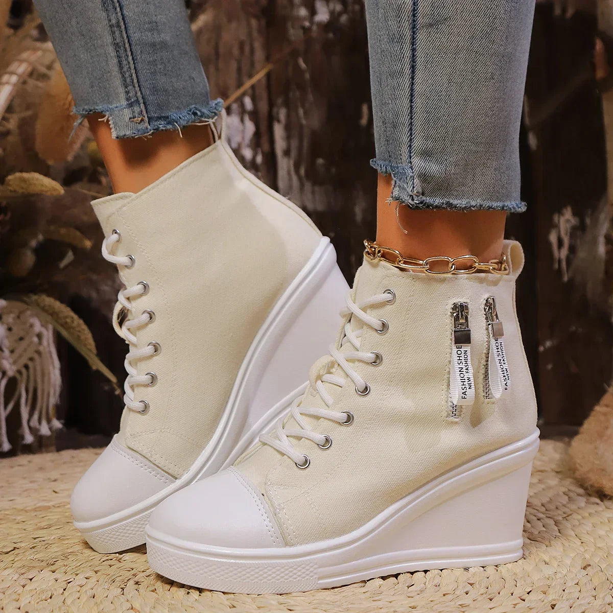 Elegante Wedge Sneaker met Ritssluiting en Verborgen Hak