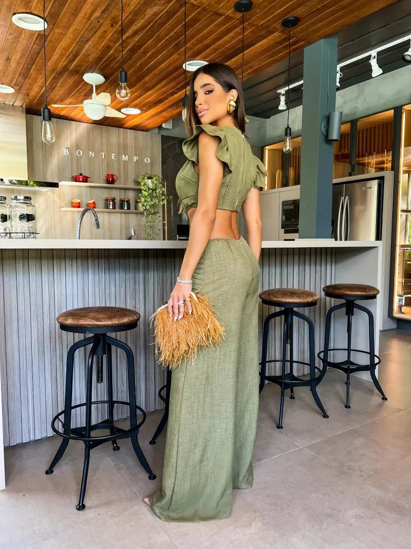 Vicena Jumpsuit Zonder Mouwen Wijde Pijpen Elegante Jurk