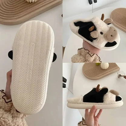 Koe Pantoffels Pluche Warm Grappig