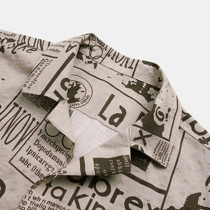 Mannen Overhemd Krantenprint Klassiek Met Knoopsluiting