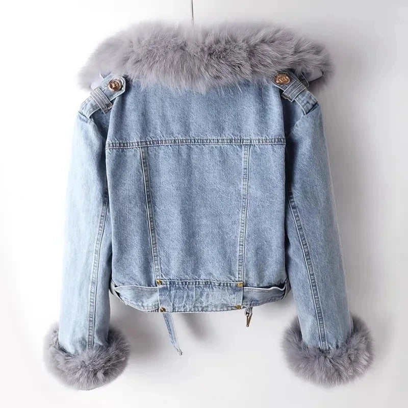 Diana | Giacca in denim con collo in pelliccia sintetica