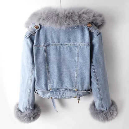 Diana | Giacca in denim con collo in pelliccia sintetica