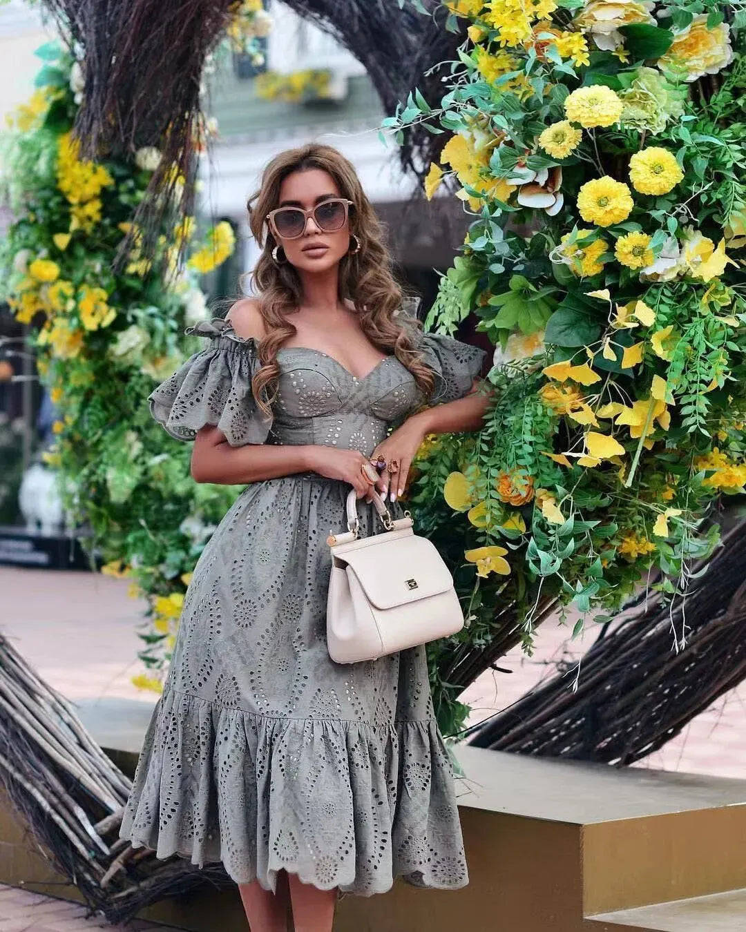 Prinsessenjurk Off-the-shoulder Rood Roze Feestjurk