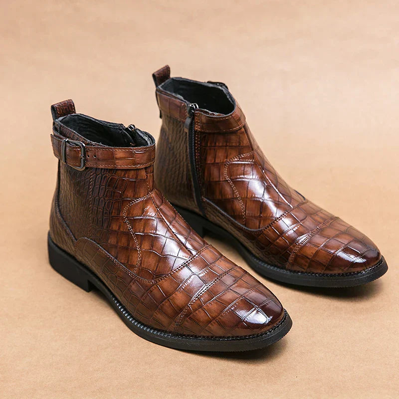 Heren Enkellaarzen Luxe Leer Croco Patroon - Mode Vibes