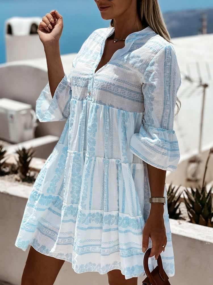 Boho Jurk Zomerse Luchtige Rok met Vrolijk Patroon