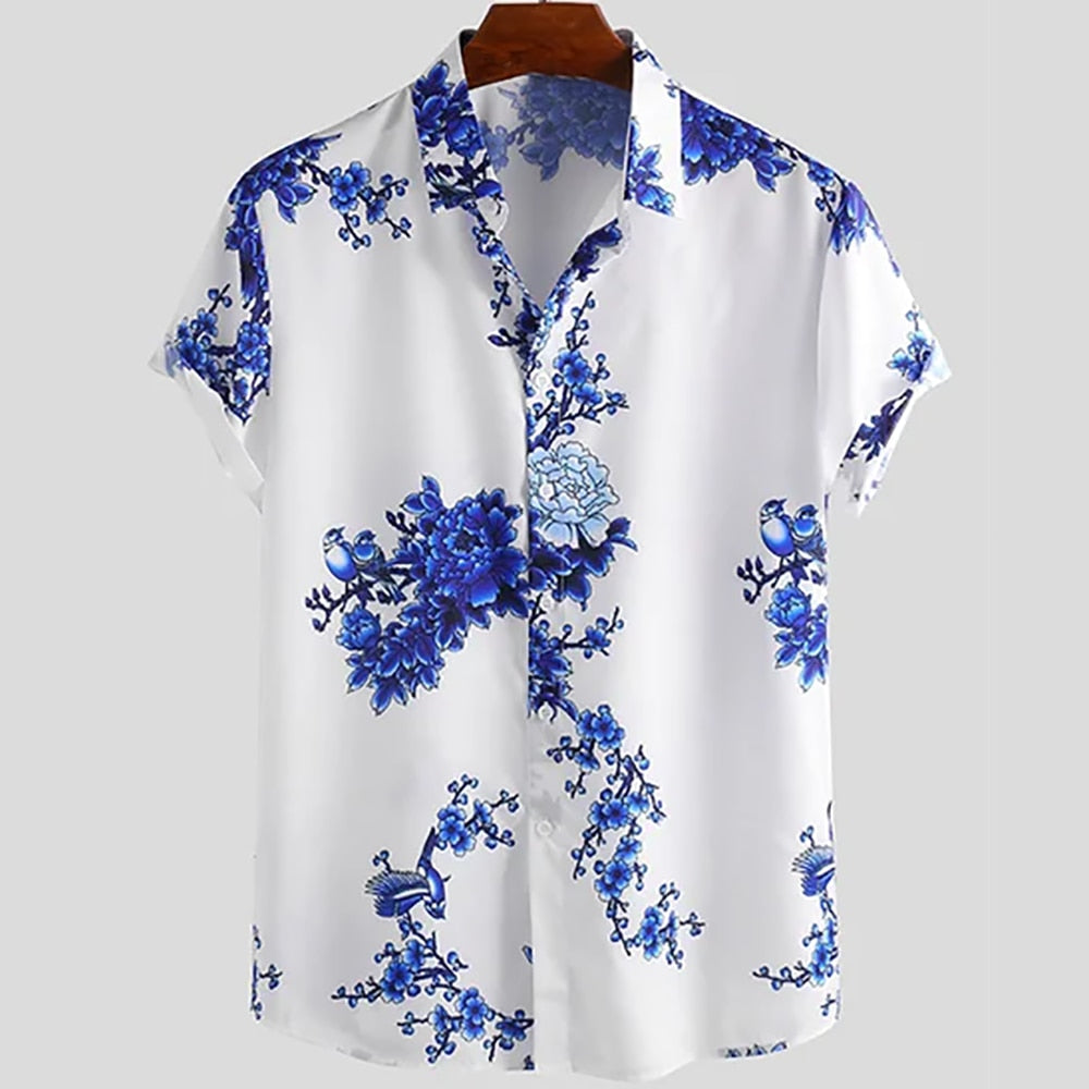 Mannen Zomeroverhemd Korte Mouwen Bloemenprint