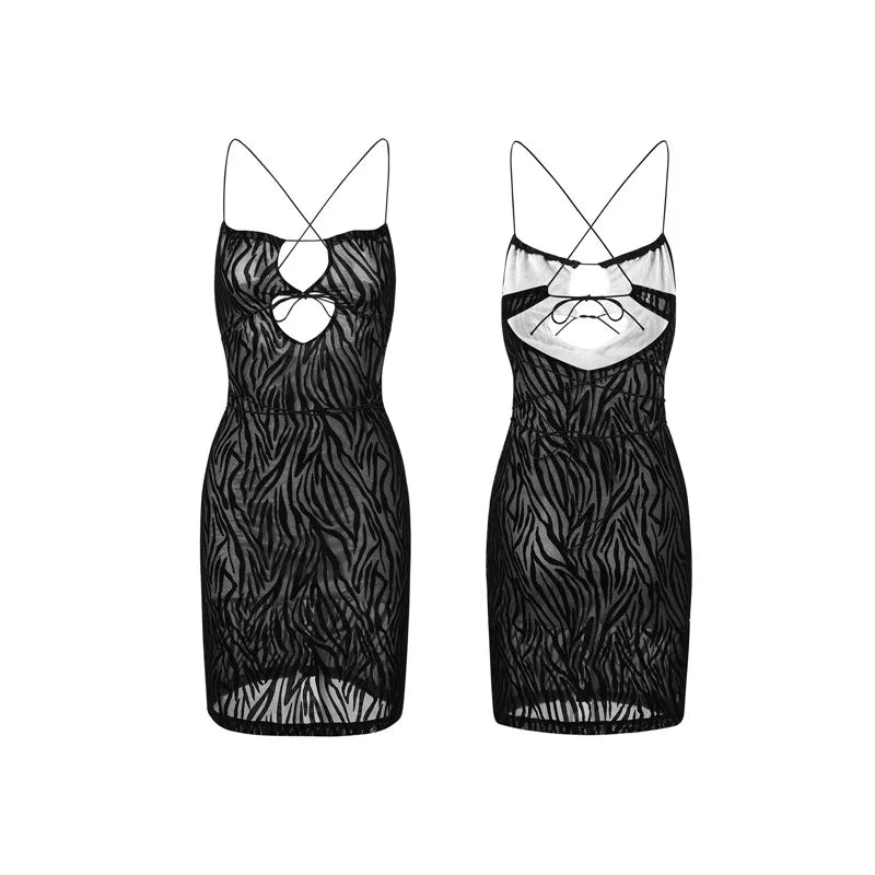 Mini Jurk Zwart of Wit Uitgesneden Sling Design