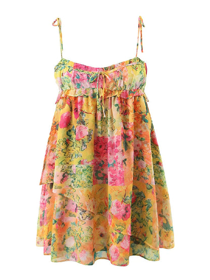 Boho Bellezza | Mini Vestito Floreale Elegante con Spalline Sottili-4