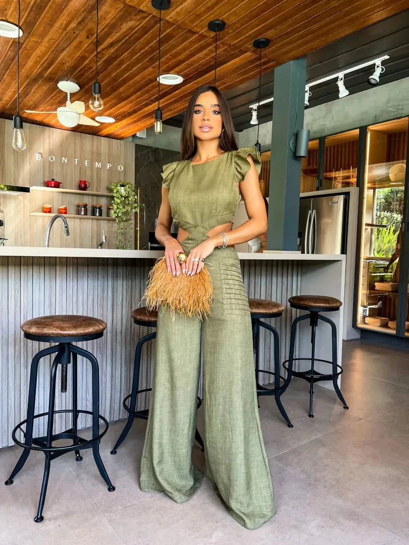 Vicena Jumpsuit Zonder Mouwen Wijde Pijpen Elegante Jurk - Mode Vibes