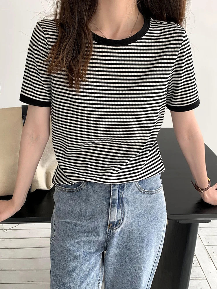 DamesChique Retro Gestreepte Zomer T-Shirt