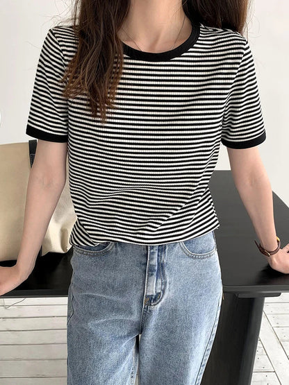 DamesChique Retro Gestreepte Zomer T-Shirt