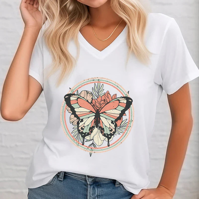 V-hals Shirt Bedrukt Casual Dame - Mode Vibes
