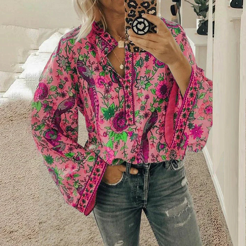 Vrouwelijke Bloes met Boho Bloemenprint - Mode Vibes