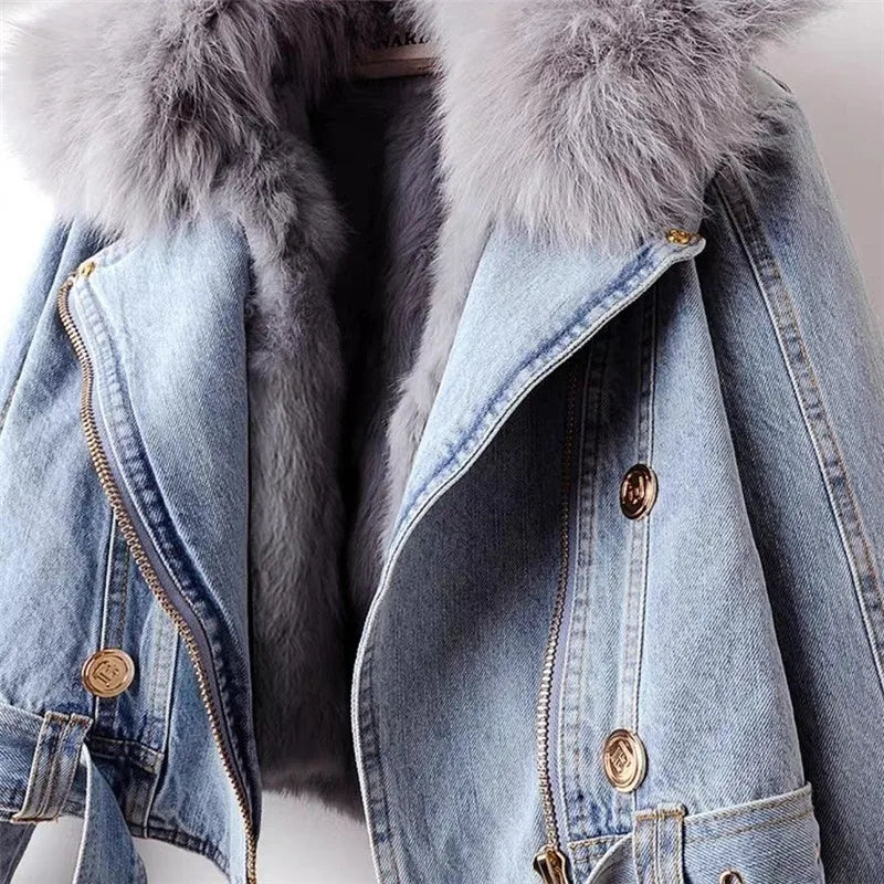 Diana | Giacca in denim con collo in pelliccia sintetica