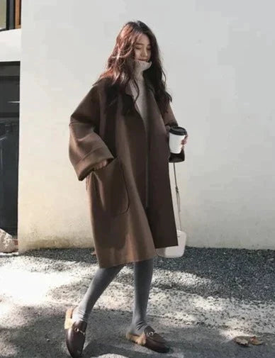 Oversized Trenchcoat Wollen Warm Elegante Dame