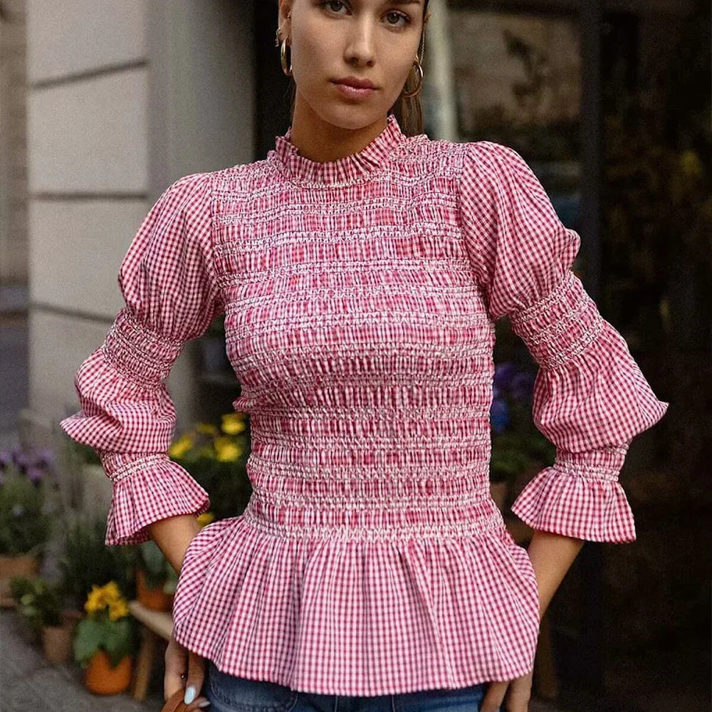 Sunspree Ruitjesblouse met Ruches