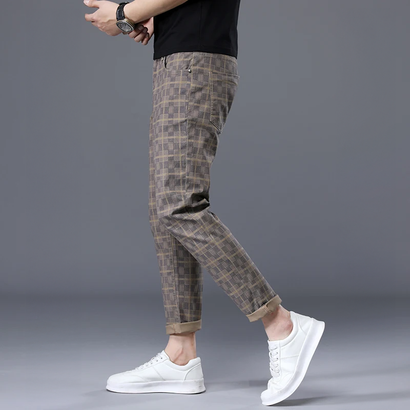 Geruite Broeken Heren Slim Fit Trendy Vrijetijdsbroek
