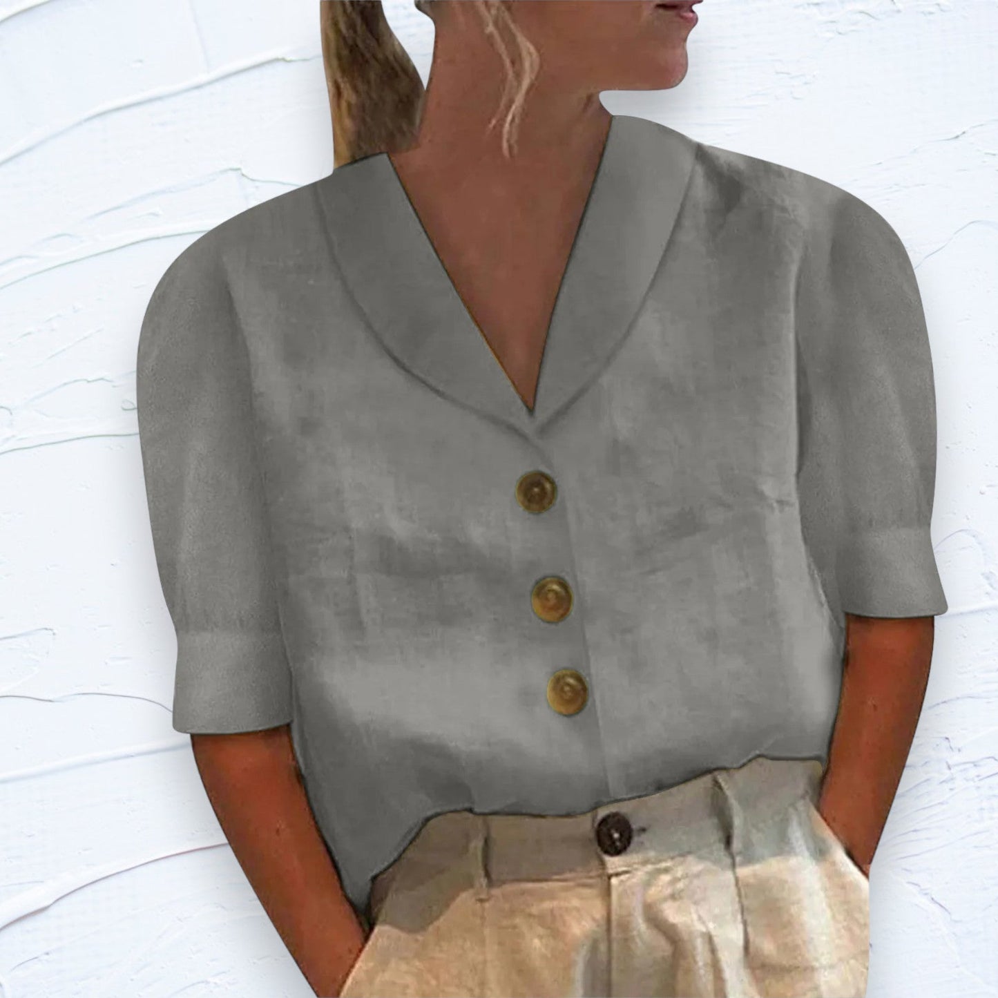 Vrouwelijke Blouse met Kraag en Knopen Klassiek Design