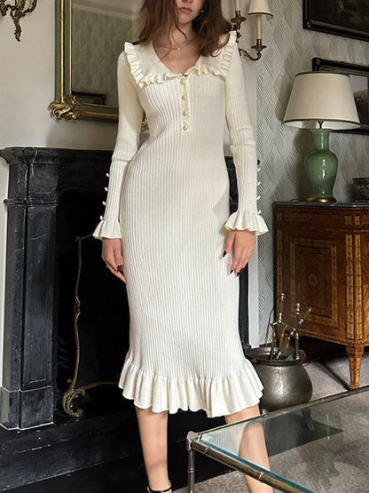 Maxi Jurk met Hoge Taille en Ruches voor Vrouw - Mode Vibes