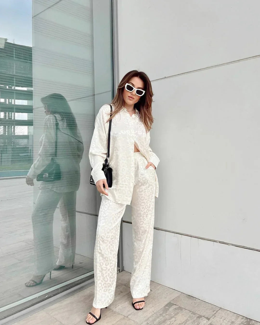 Vrouwelijke Blouse en Broek Set Wijd en Stijlvol