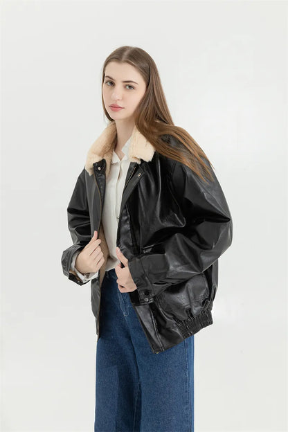 Leren Winterjas Vintage Stijlvol voor Vrouw