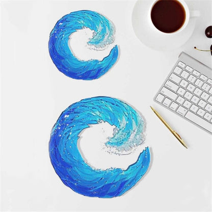 Kunstglas Sculptuur Golfpatroon Blauw Aqua Design