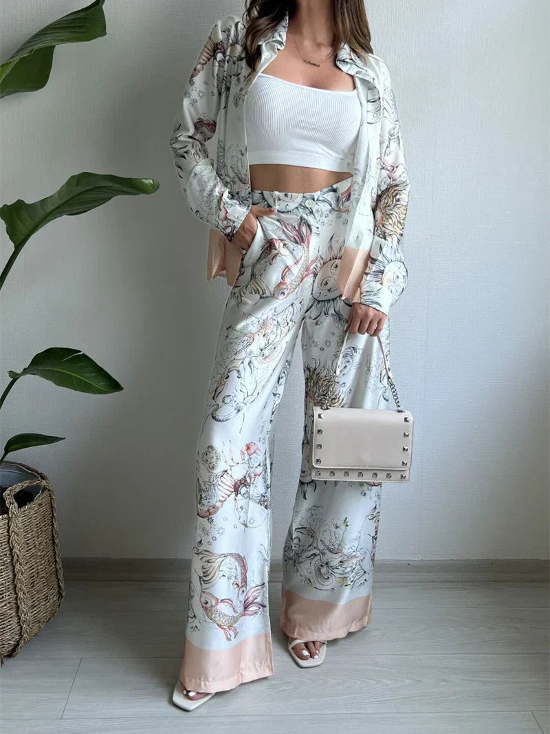 Bloemenprint Set Tweedelig Vrouwelijke Kleding - Mode Vibes