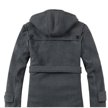 Heren Trenchcoat met Capuchon – Wolmix, Imitatiebont Gevoerd, Enkelrijig Design