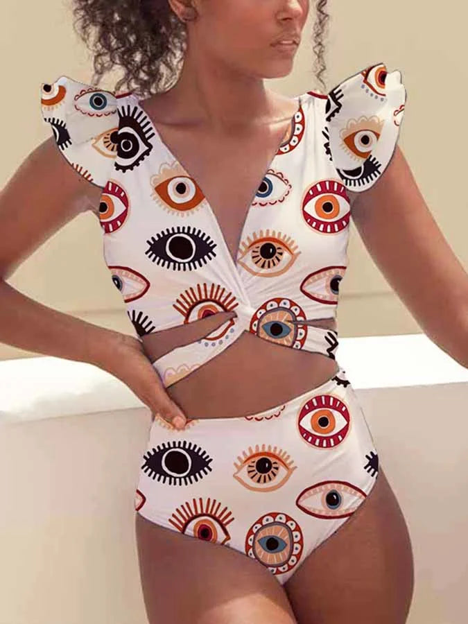 Bikiniset met Ruches en Oogprint voor Vrouwen - Mode Vibes