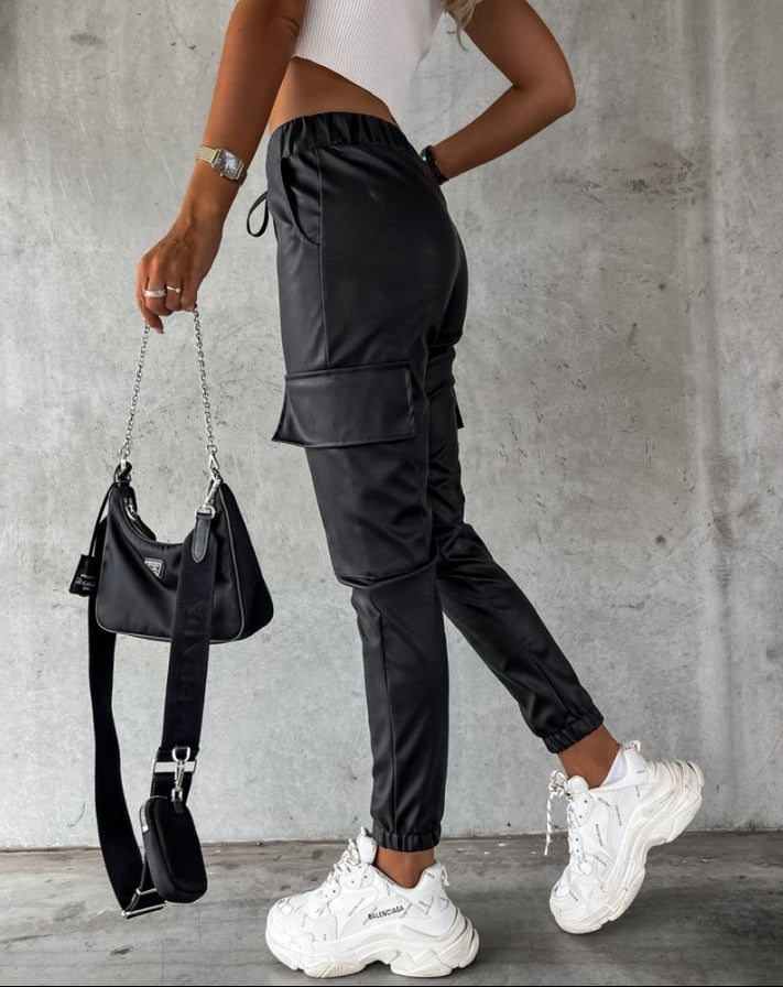 Dames Cargo Broek Lederlook Jade Groen - Mode Vibes