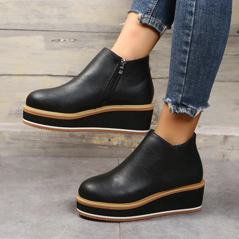Elvora – Dames Enkelboots met Plateauzool en Rits