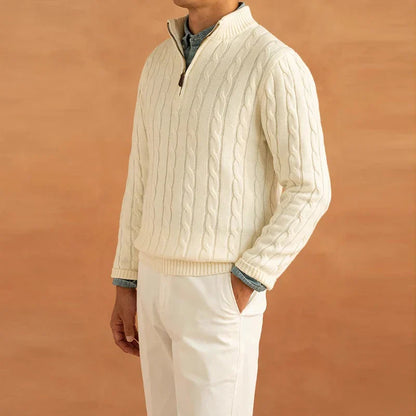 Heren Trui - Luxe Gebreide Coltrui met Rits en Jacquard Patroon