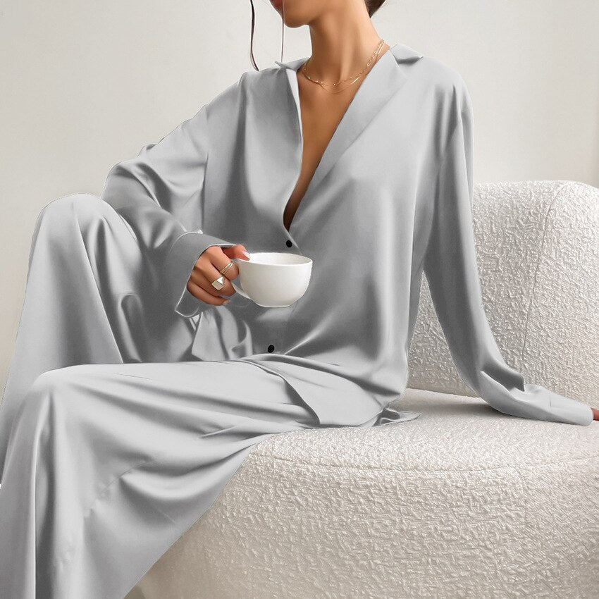 Dames Satijnen Pyjama Set Luxe Slaapwear