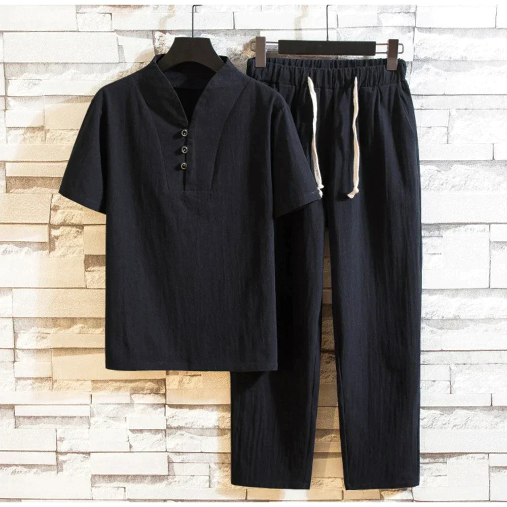 Heren Zomerset: Katoen T-shirt en Linnen Broek - Mode Vibes