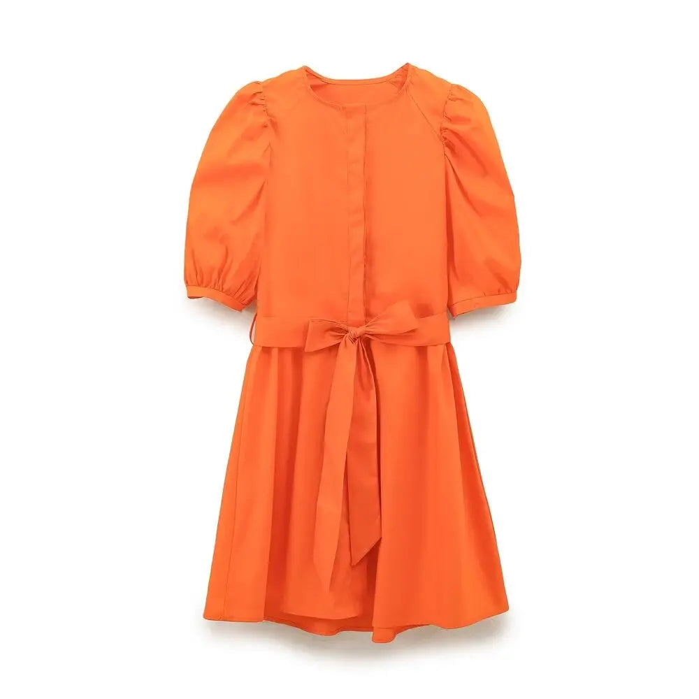 Noa | Korte zomerjurk met riem voor dames | Oranje