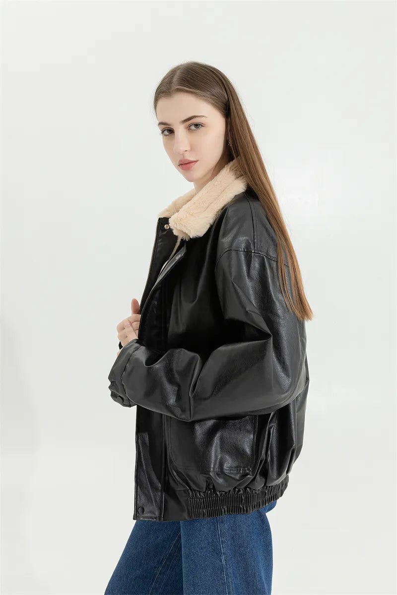 Leren Winterjas Vintage Stijlvol voor Vrouw
