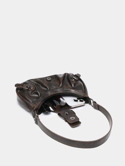 Hobo Bag van Vintage Kunstleer – Met Gesp en Verstelbare Schouderriem