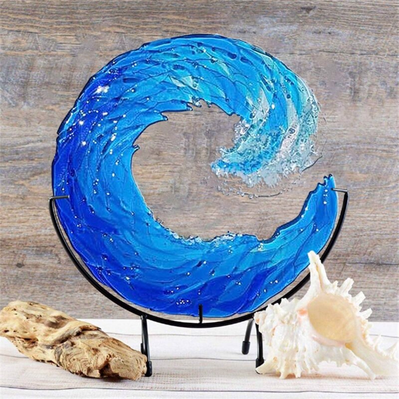 Kunstglas Sculptuur Golfpatroon Blauw Aqua Design