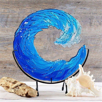 Kunstglas Sculptuur Golfpatroon Blauw Aqua Design