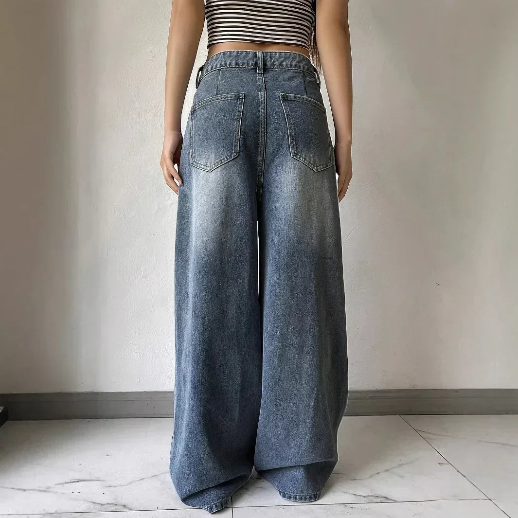 Hoge Taille Dames Jeans Breed Been Zwart Blauw